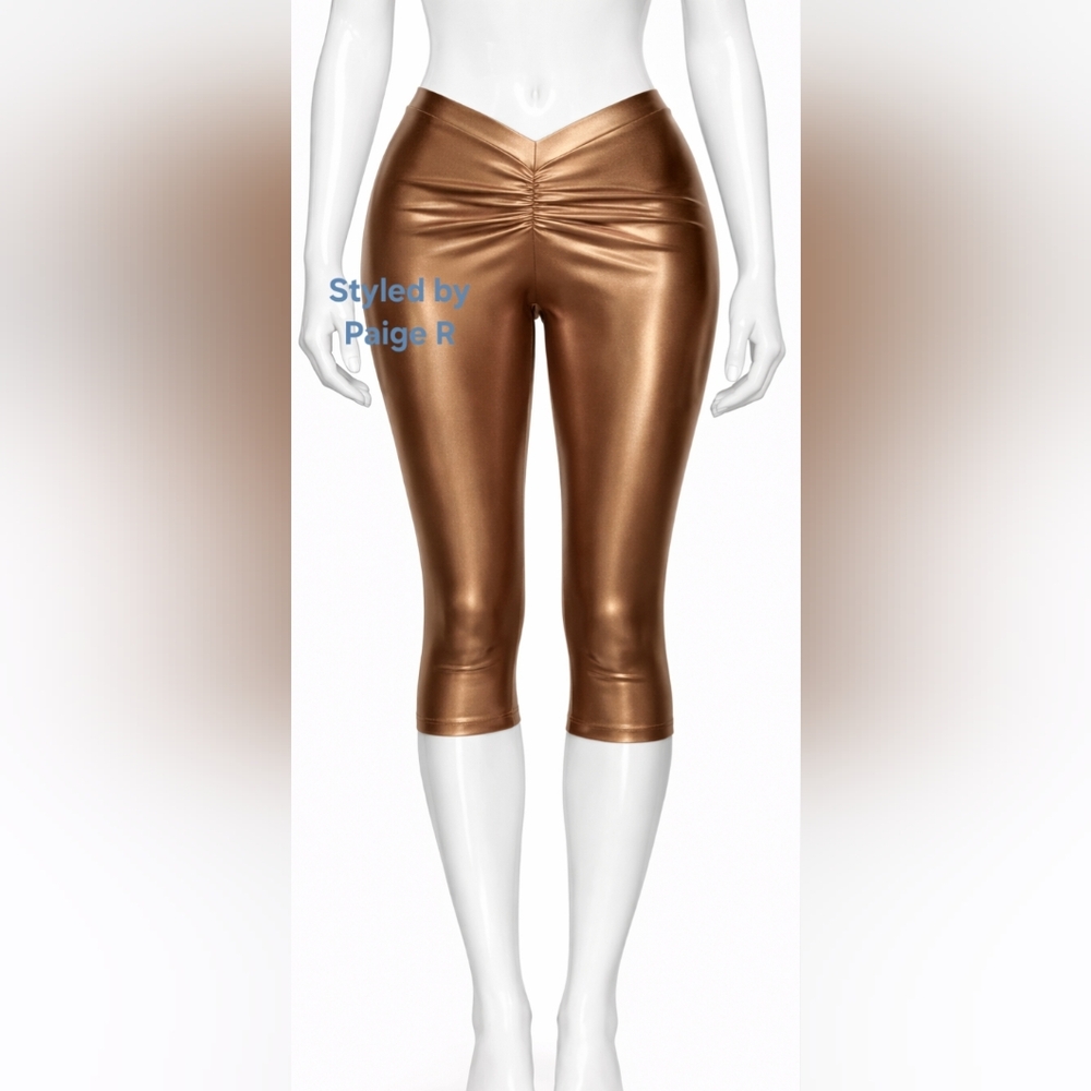 ⛱️NWT SKIMS Metallic Copper Swim V Waist Ruched Capri Pants Coverup PENNY S